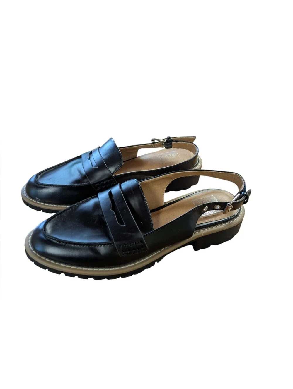 Dolce Vita Black Slingback Lug Sole Loafers Size 8.5